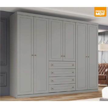 Guarda Roupa Casal 6 Portas 4 Gavetas Americano Cinza