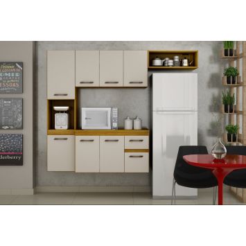 Cozinha Suspensa 8 Portas 1 Gaveta Brisa Cinamomo Com Off White