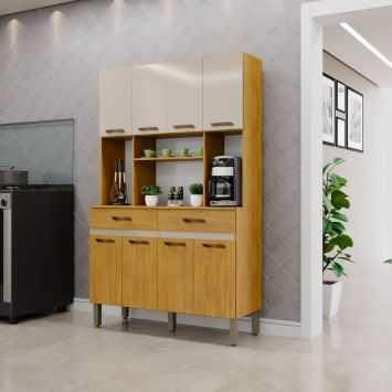 Armário Cozinha Rubi 8 portas Cinamomo/Branco